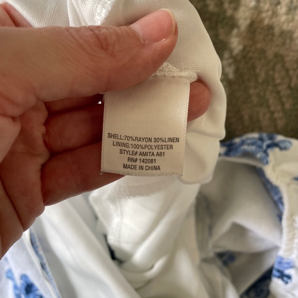 Francesca’s Mi Ami linen blend blue floral midi sweetheart puff sleeve dress S - Picture 7 of 7